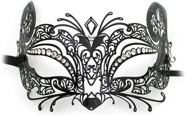 Венеціанська маска ручної роботи Micio Lux чорна з кристалами Swarovski для жінок