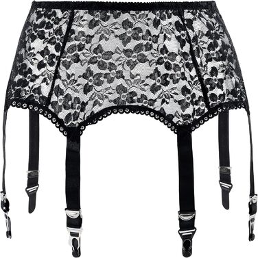 Жіночий ремінь-стріп-гурт з 6 гачками Klönkee, широкий, чорний, з мереживом