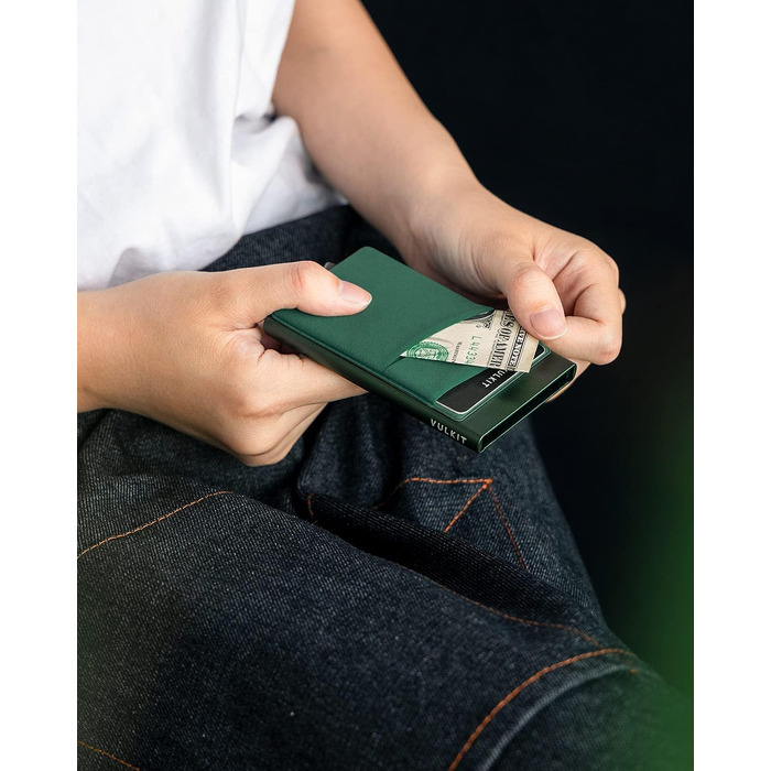 Чоловічий компактний гаманець-картхолдер VULKIT з RFID/NFC захистом для 5-7 карток та купюр, колір: темно-зелений (Midnight Green)