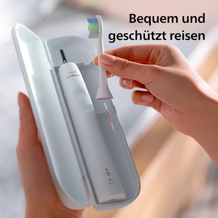 Електрична сонічна зубна щітка Philips Sonicare 4100 (HX3683/33) для дорослих, біла, з насадкою Optimal White, дорожнім футляром та USB-зарядним пристроєм