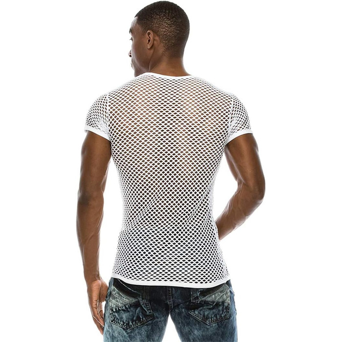 Чоловіча футболка з сітки, стильна, на короткий рукав, для клубу та вечірок, streetwear, чорна, XXL