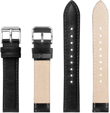 Шкіряний ремінець Fullmosa 22 мм для Samsung Galaxy Watch 46 мм, Galaxy Watch 3 45 мм, Gear S3 Frontier/Classic, чорний колір, срібляста застібка