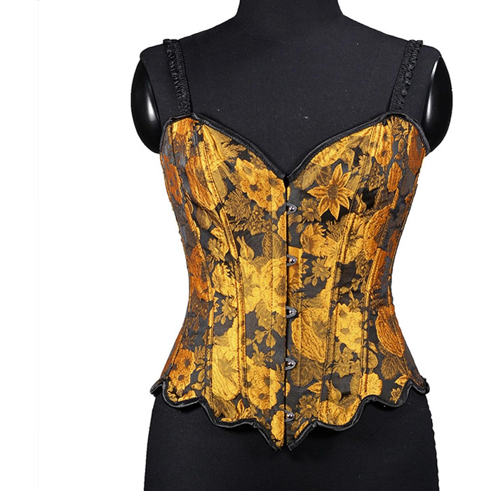 Жіночий корсет повний бюст, корсаж, корсет для Октоберфесту, готичний топ, вінтажна корсаж, бюстєль, корсет середньовічний, жакард, сатин, квітковий, з кісточками, повна груди, спідня білизна, на Хелловін, карнавал, корсет на шнурівці, жовтий колір