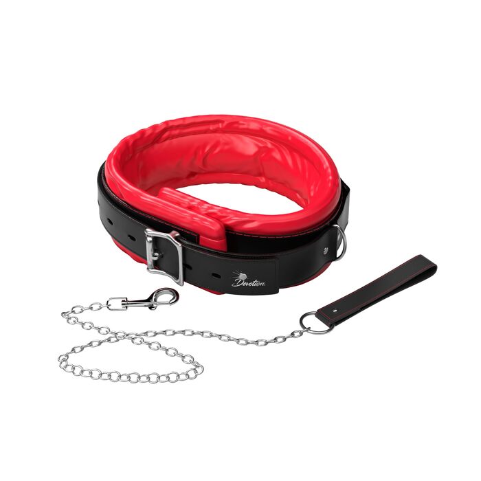 Підвіска DEVOTION з ланцюгом зі сталі, карабін, м'яка підкладка, не залишає слідів, з замком, червоно-чорна