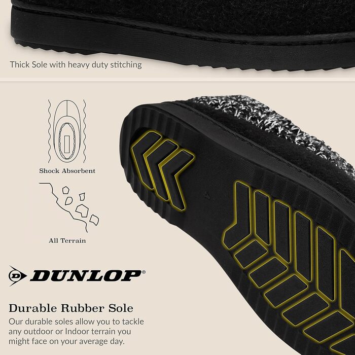 Жіночі домашні капці DUNLOP з підкладкою з шерпа-флісу та піною з ефектом пам'яті Memory Foam, протиковзаючі тапочки (38 EU, чорні)