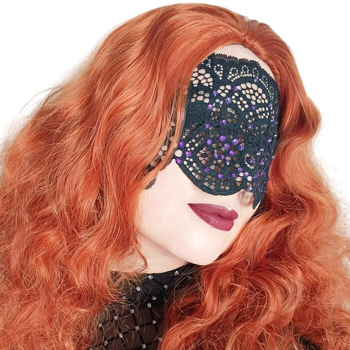 Чорна мереживна маска для жінок з чорними стразами, елегантна маска на половину обличчя, маска для маскараду та карнавалу, мереживна маска для вечірки з гумкою (Аметист)