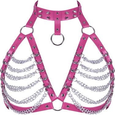 Жіночий шкіряний халат для тіла Petmhs, повне покриття, готичний, панк, пояс для грудей (рожевий)