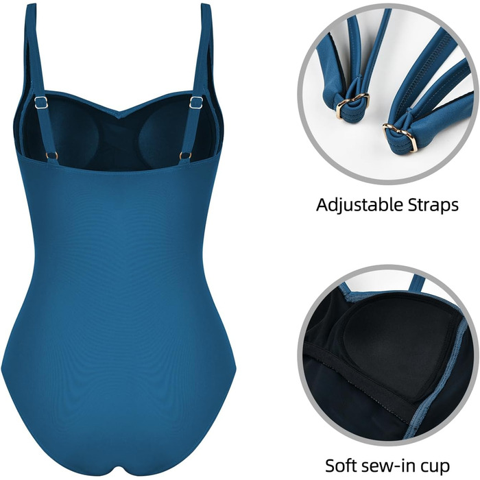 Світшот для плавання жіночий, суцільний, з високою талією, push-up, вінтажний, з рюшами, для корекції фігури, великі розміри, монокіні (44, S-блакитний)