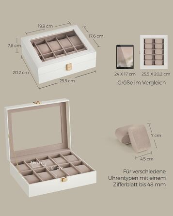 Бокс для годинників SONGMICS на 10 слотів з кришкою-склом, органайзер для годинників з PU-шкіри та оксамитовою підкладкою, чорний JWB010BK