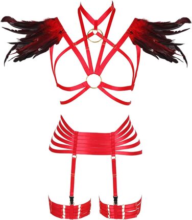 Набір пір'я для жінок PETMHS: корсет, бюстгальтер, клітка, готичний стиль, карнавал, костюм, червоний, великі розміри