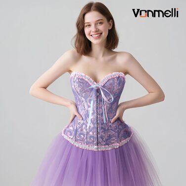 Корсет VONMELLI для жінок з кісточками, готичний топ-бюст’є з шнурівкою, блакитно-рожевий, розмір XL