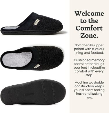 Жіночі капці-клоги Dearfoams Wide Width з chenille та стількою з стьобаної тканини, розмір 40/41 EU, чорні