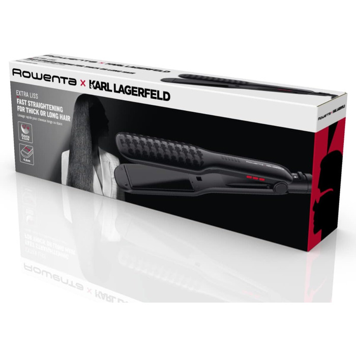 Випрямляч для волосся Rowenta x Karl Lagerfeld SF411L Extra Liss: керамічне покриття з кератином, 6 температурних режимів, швидкий нагрів, чорний
