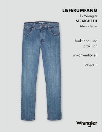 Чоловічі джинси Wrangler Straight Regular Fit середньої посадки, синьо-чорні (Mid Stone), W32 L36