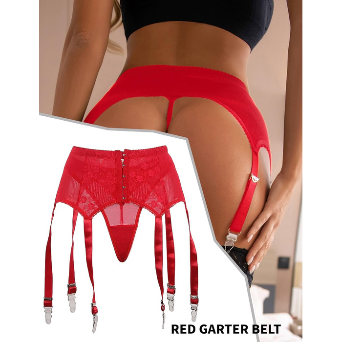Сексуальний ремінь-стріптез для жінок з металевим кліпом, мереживний, з 6 тримачами. Розміри M-L, червоний колір.
