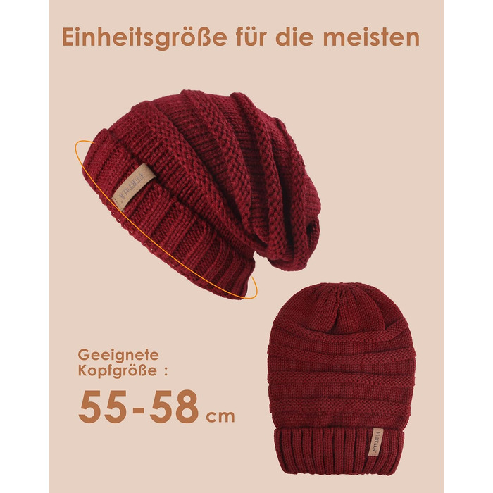 Жіноча в'язана шапка-біні FURTALK Slouch Beanie у стилі стрітстайл, тепла зимова шапка грубой в'язки, м'яка, червона (один розмір)