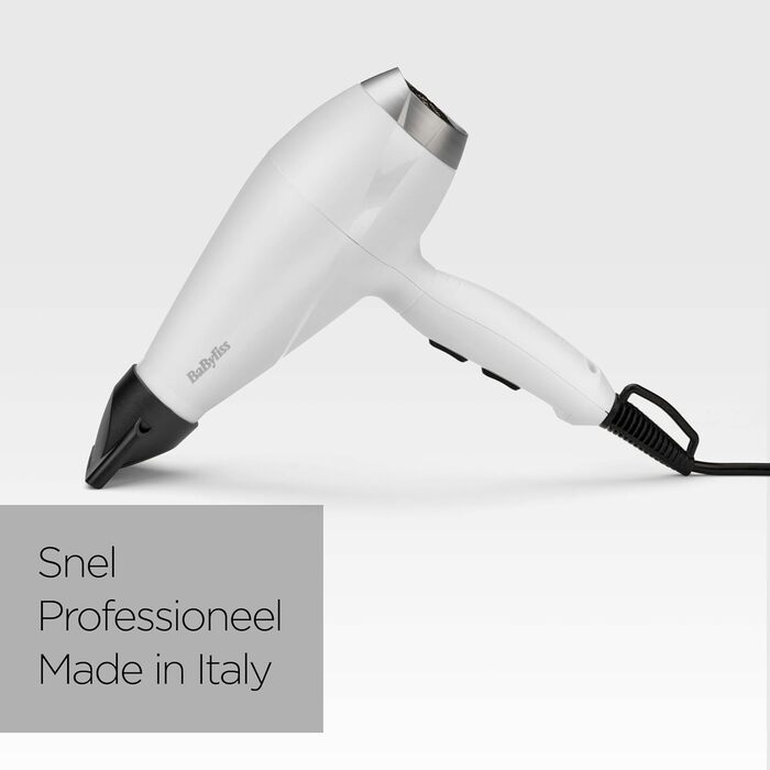 Професійний фен для волосся BaByliss Speed Pro 2000W з іонізацією Anti-Frizz, 3 температурні та 2 швидкісні режими, білий, 6704WE