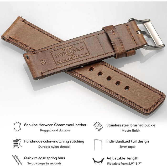 Шкіряний вінтажний ремінець для годинника Horween зі швидким This-затискачем, натуральна шкіра, 24 мм