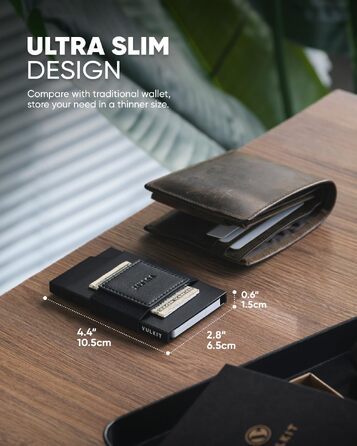 Слимок металевий картхолдер VULKIT Vc408 з Pop-Up механізмом, RFID-захистом та грошовим ремінцем, чорний