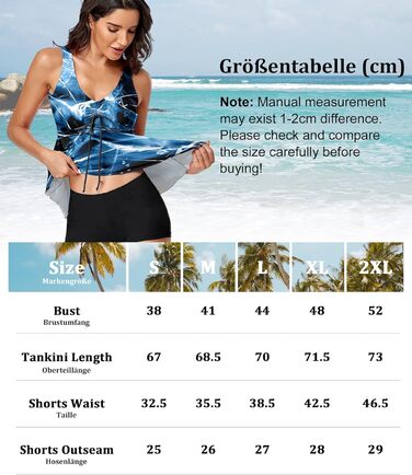 Танкіні жіночий купальник з високою талією, шорти, push-up, блакитний, XL