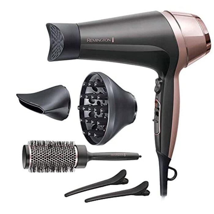 Фен для волосся Remington Curl & Straight D5707 з іонізацією, 2200 Вт, набір для стайлінгу (дифузор, конічна насадка, кругла щітка 45 мм)