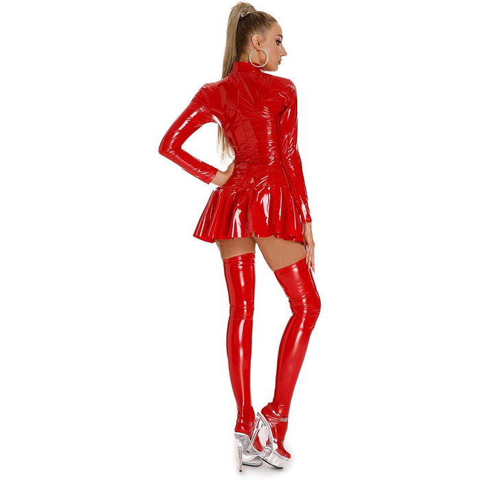 Латексна сукня для дорослих: коротка сукня Wetlook, латексна сукня, сексуальна білизна, латексний костюм, сукня з довгим рукавом, латексні панчохи, міні-сукня, еротичні костюми, червоний, XL