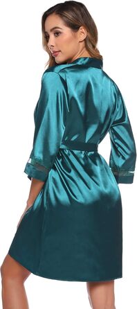 Сексуальний шовковий халат-кімоно Sykooria для жінок, комплект з 2 шт. (халат та нічне сорочка), V-подібний виріз, з поясом, для свята, білий/темно-зелений, XXL