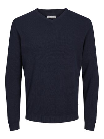 Чоловічий в'язаний светр Jack & Jones однотонний, темно-синій (Navy Blazer), розмір XL