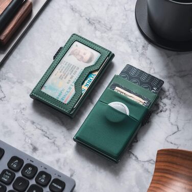 Чоловічий металевий гаманець VULKIT з Pop-Up механізмом, RFID-захистом, відділеннями EDC та вікном для ID-картки, колір нічний зелений