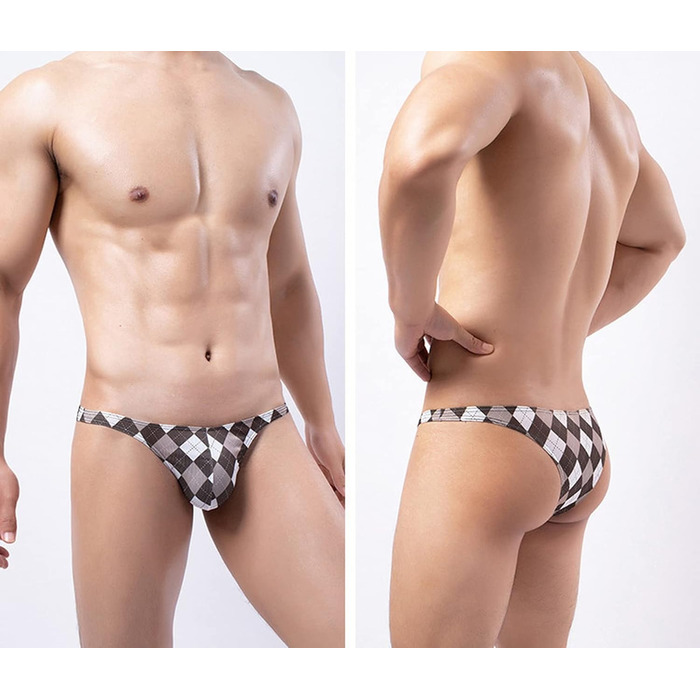 Сліп для чоловіків Faringoto, принт, шовк-айс, дихаючий, бікіні, G-стрінг, коричневий (S)