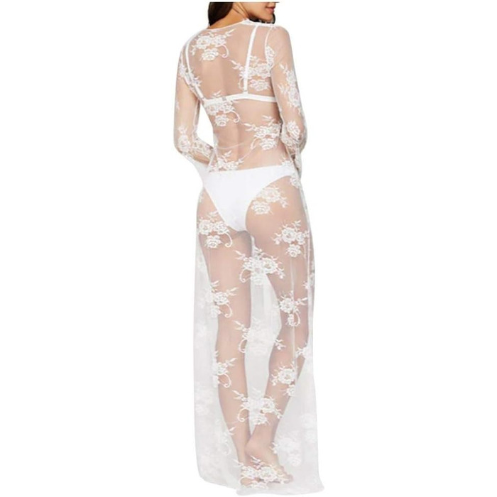 Шовковий халат-кімоно з V-подібним вирізом для жінок, білий. Халат з мереживом, квітковим візерунком, з поясом. Ідеальний для вечірки, весільної ночі або Дня святого Валентина.