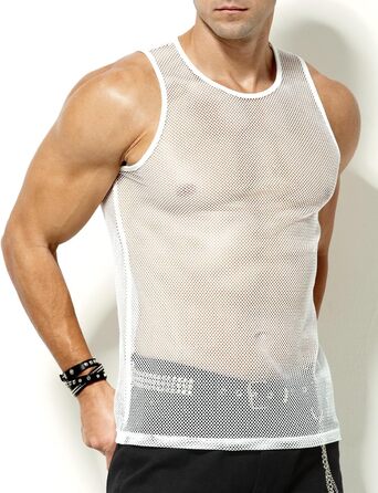 Чоловіча сітчаста майка Casey Kevin Herren Netz Tank Tops, прозора сорочка з круглою горловиною, Cubwear (M, білий)