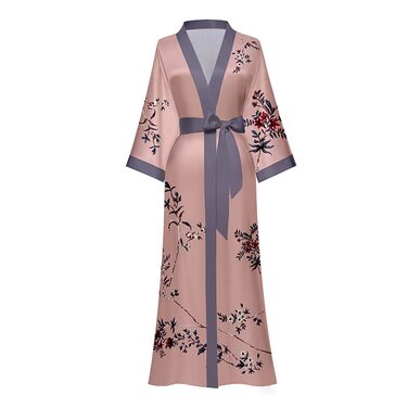 Халат жіночий атласний максі, довгий, шовковий кімоно, халат-сукня з квітковим принтом, легкий жіночий халат для літа, довга роба, піжамний халат, для вечірки (універсальний розмір, темно-рожевий)