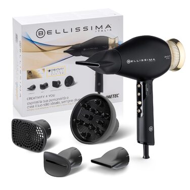 Професійний фен для волосся Bellissima Creativity 4 You, 1800 Вт, з іонною технологією, дифузором та 4 насадками, інтелектуальний контроль температури, сумка для аксесуарів