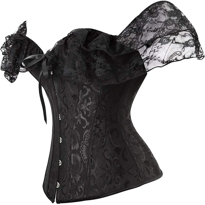 Корсет жіночий Oytto готичний, з шнурівкою, з мереживом, з кісточками, топ-боді, чорний, розмір L