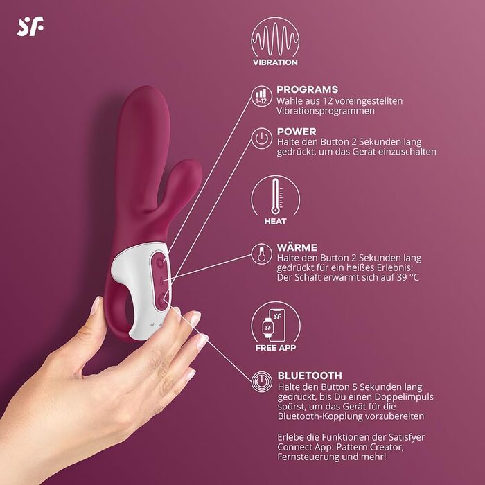 Satisfyer Rabbit Heated Affair Connect - вібратор кролик з підігрівом та Bluetooth, червоний, 20.5 см