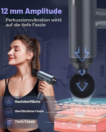 Перкусійний масажер Massage Gun для м'язів, ручний масажний пістолет з 30 рівнями швидкості та 6 насадками, USB-C зарядка, чорний