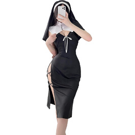 Костюм для косплею JasmyGirls: Костюм черниці, дівочий набір, чорне довге плаття з розрізом, для Хелловіну, ролеві ігри, розмір XS-M