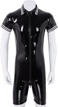 Комбінезон чоловічий лакований шкірозамінник PVC з довгим блискавкою, чорний, розмір L