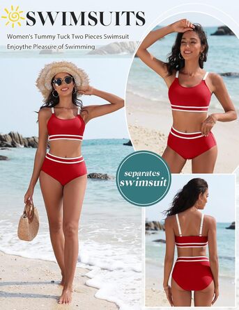 Бікіні Tuopuda для жінок: комплект з високою талією, шорти та топ з пуш-ап, спортивний двочастинний купальник, багряний колір, розмір M