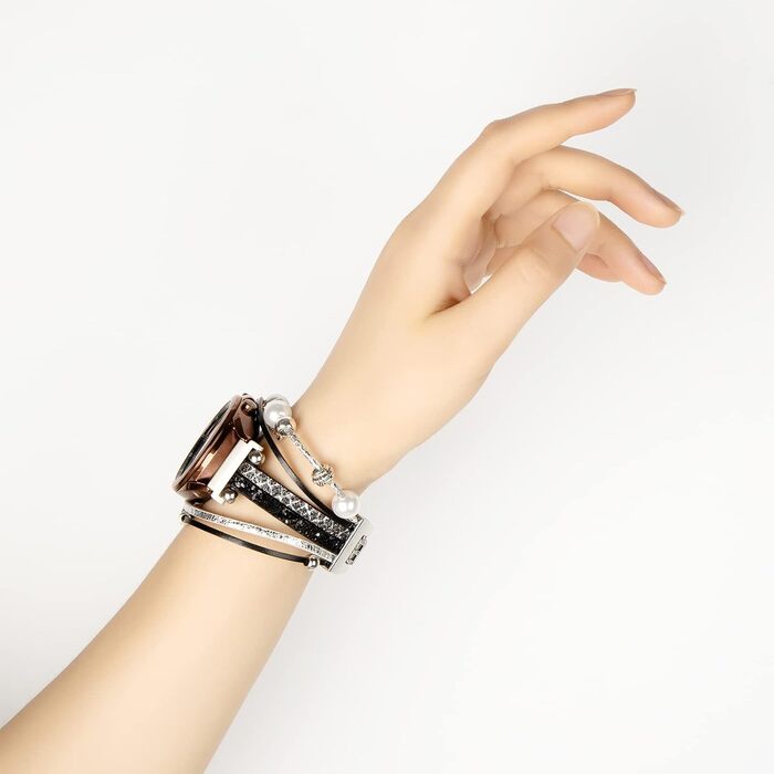 Шкіряний ремінець KONAFEI для Samsung Galaxy Watch 7/FE/6/5/4/3/Active 2, Classic (20мм), чорний з срібляною металевою застібкою