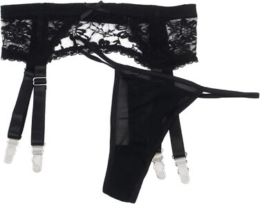 Чоловічі мереживні стрінги з гачком, широкі, з 4 кліпсами, сексуальні, великі розміри, прозорі, жіночий комплект, регульовані, стрінги з гачком, пояс для панчіх, підвіски, чорний M-L