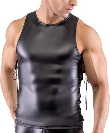 Чоловіча ременна майка з латексу, чорна XL | Сексуальна білизна, облягаючий топ з еластичної шкіри