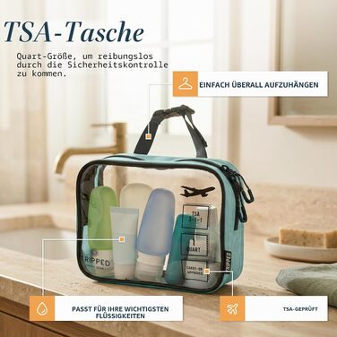Набір дорожніх косметичок Dusty Teal: підвісна сумка для гігієни, сумка для рідин TSA та ультралегкий органайзер для аксесуарів