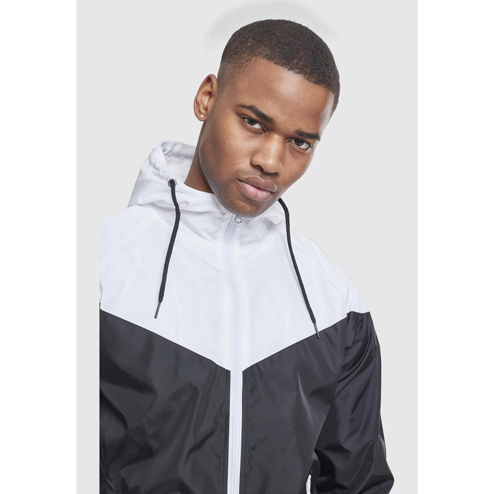 Чоловічий віндбрейкер Urban Classics Arrow Windrunner з капюшоном, демісезонна куртка з кольоровими блоками, чорно-біла, розмір M