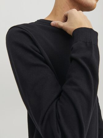 Чоловічий в'язаний однотонний светр JACK & JONES, чорний, розмір L