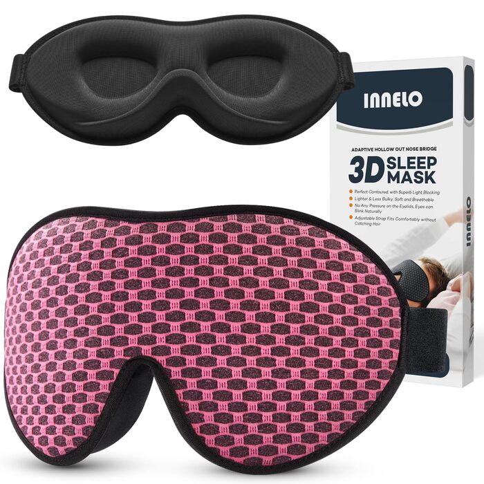 Маска для сну INNELO 3D з ефектом повного блокування світла, дихаюча маска з ефектом пам'яті (Memory Foam) для чоловіків та жінок, рожева