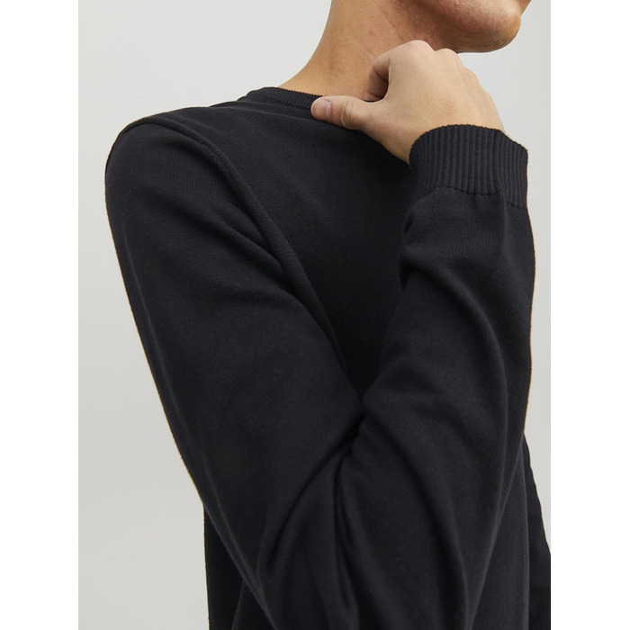 Чоловічий в'язаний однотонний светр JACK & JONES, чорний, розмір L