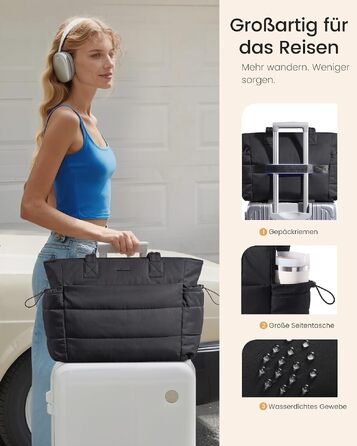 Жіноча сумка-шопер LOVEVOOK велика м'яка сумка (Puffer Bag) для роботи та ноутбука 15.6 дюймів, чорна (комплект 2 шт)
