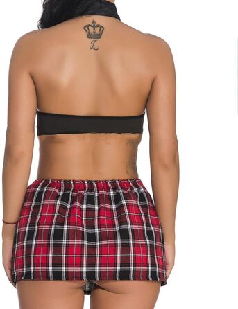 Костюм для косплею: шкільний набір для жінок, чорний. Роль-плей, міні-спідниця в клітинку, топ без рукавів, краватка. Ідеально для Хелловіну.